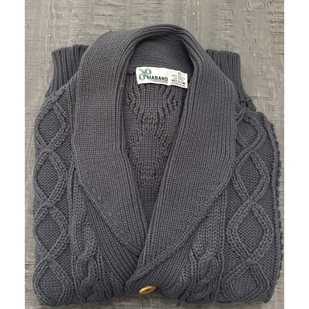 Haband sweater cardigan grey shawl collar cable knit Grandpa Classic XL